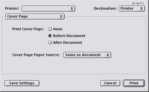 MAC OS 9 συνοδευτική σελίδα Η πρόσβαση στην συνοδευτική σελίδα γίνεται από τον διάλογο εκτύπωσης της εφαρµογής σας. 1 2 