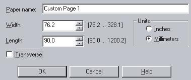 Windows 98/Me PostScript Ο Οδηγός Windows 98 PostScript επιτρέπει ως και τρία µητυποποιηµένα µεγέθη χαρτιού να οριστούν και να αποθηκευθούν για µελλοντική χρήση. 1.