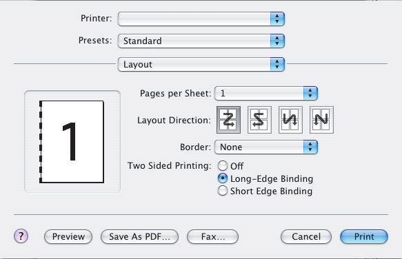 MAC OS X 1. Στο πρόγραµµα εφαρµογής σας, διαλέξτε [File] (Αρχείο) [Print] (Εκτύπωση). 1 2 3 2. Από το µενού [Printer] (Εκτυπωτής) (1), επιλέξτε το µοντέλο του εκτυπωτή σας. 3. Επιλέξτε [Layout] ( ιάταξη) (2).