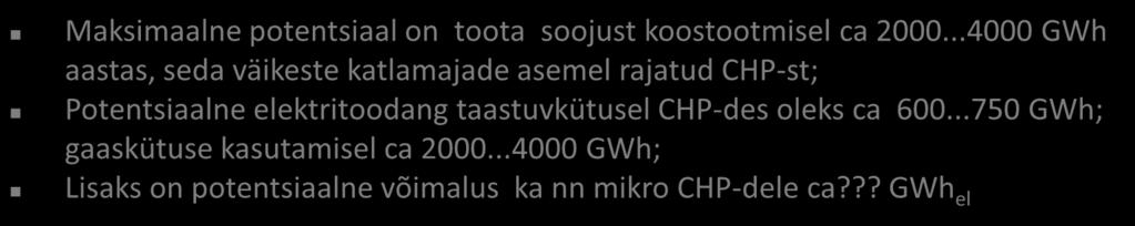 ..4000 GWh 3 004 133 50 2000 0 3 750 10 514 1 775 1 163 Maksimaalne potentsiaal on toota soojust koostootmisel ca 2000.