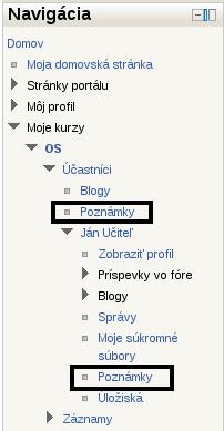 24 Začíname s Moodle Obr. 2.13: Výber poznámok v kurze Upravovať a spravovať externé blogy Vyhľadávať v položkách blogov Vidieť blogy používateľa Priradiť položky blogov ku kurzu alebo aktivitám 2.3.4 Poznámky Učitelia majú k dispozícii Poznámky, na ktorej si môžu ukladať informácie a svoje poznámky k jednotlivým študentom.