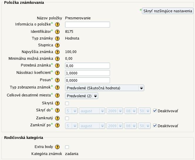 40 Práca s kurzom Obr. 3.15: Položka známky pre hodnotenie založené na aktivitách Zamknúť po Možno nastaviť dátum, po ktorom bude známka zamknutá napríklad potom, ako ju zverejníme študentom.