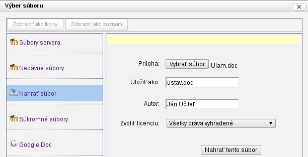 4.2 Súbory 79 Obr. 4.4: Nahrávanie súboru na server Obr. 4.5: Nahrávanie súboru z Google Doc úložiska na server ho chceme publikovať.