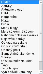 Kapitola 6 Bloky Moodle organizuje všetky informácie v ľavom a pravom stĺpci priestoru kurzu v blokoch. Bloky dotvárajú kurz.