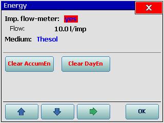Energy nastavenie parametrov merania dodanej tepelnej energie. Najskôr je potrebné nastaviť položku Imp. Flow-meter.