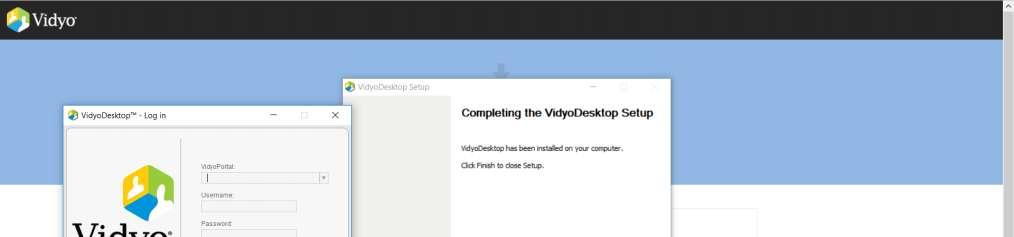 Με την ολοκλήρωση της εγκατάστασης το VidyoDesktop θα ενεργοποιηθεί φορτώνοντας και ένα παράθυρο Login. Αυτό θα πρέπει να κλείσει μιας που δεν εξυπηρετεί κάποιο σκοπό.