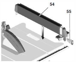 6.4 Nastavitev vzporednega vodila (mase) Kot vzporedno omejevalo se uporablja dolgi omejevalni profil (54). Montaža poteka na vodilnem profilu na sprednji strani žage.