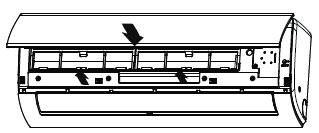 Σημειώσεις: Μην αφαιρείτε το καπάκι την εσωτερικής μονάδας κατά τον καθαρισμό. Καθαρισμός των φίλτρων αέρα 1 Ανοίξτε το πάνελ Τραβήξτε προς τα έξω όπως παρακάτω.