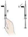 Χτυπήστε ελαφρά τον κύλινδρο της σύριγγας µε το δάχτυλό σας έως ότου η φυσαλίδα / το κενό αέρα ανεβεί στο πάνω μέρος της σύριγγας.