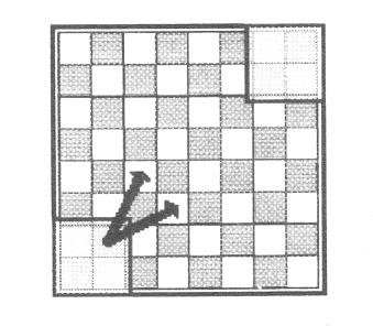 36 POSKUSI Z GRAFI 4) Na koliko različnih načinov lahko pride šahovski konjiček iz kvadrata velikosti 2 2 v spodnjem levem kotu šahovnice v kvadrat iste velikosti v zgornjem desnem kotu?