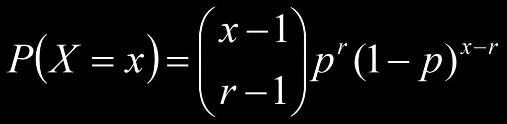 ΑΡΝΗΤΙΚΗ ΔΙΩΝΥΜΙΚΗ ΚΑΤΑΝΟΜΗ Μια τυχαία μεταβλητή X ακολουθεί την αρνητική διωνυμική κατανομή Χ~ΝΒr,p αν έχει συνάρτηση πιθανότητας την r, r,.