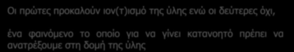 Ιον(τ)ίζουσες ή μη ιον(τ)ίζουσες ακτινοβολίες Οι πρώτες προκαλούν ιον(τ)ισμό της ύλης ενώ οι