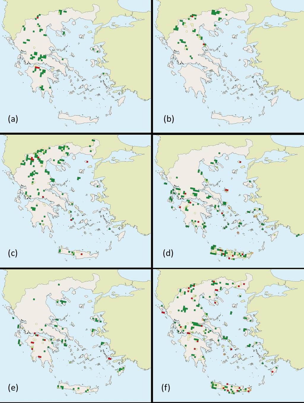 (a) Εύκρατα ορεινά δάση κωνοφόρων (b) Εύκρατα δάση φυλλοβόλων (c) Μεσογειακά δάση φυλλοβόλων (d)