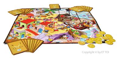 Hra obsahuje: ilustrované hracie karty 58 hracích kariet 8 kariet s rôznymi predložkami miesta 60 zlatých mincí A1 Každá domino karta je rozdelená na dve rovnaké časti na prvej sa