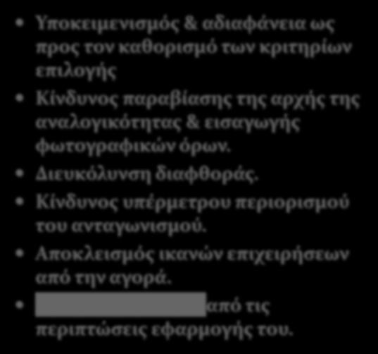 επιλογής Κίνδυνος παραβίασης της αρχής της αναλογικότητας & εισαγωγής