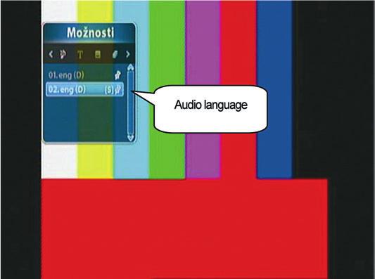 18 GS 7020HDi Užívateľská príručka 4.5 Zmena jazyka zvuku Ak spustený program obsahuje niekoľko verzií zvuku, môžete vybrať jazyk z ponuky. jazyk zvuku 1.