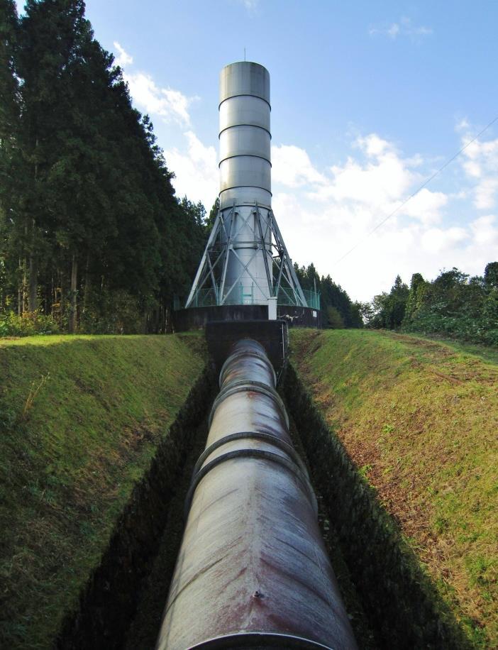 Δεξαμενή ή πύργος ανάπαλσης (surge tank) Εφαρμόζεται σε μεσαίου και μεγάλου ύψους Η/Υ έργα, εφόσον ο ταμιευτήρας βρίσκεται σε μεγάλη απόσταση από τον σταθμό παραγωγής, και ειδικότερα όταν το μήκος