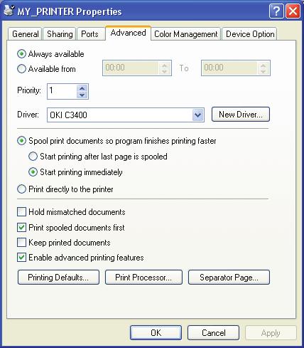Καρτέλα Advanced (Προηγμένες ρυθμίσεις) 1 2 3 4 5 6 7 8 9 10 12 11 1. Μπορείτε να προσδιορίσετε ποιες ώρες της ημέρας θα είναι διαθέσιμος ο εκτυπωτής σας. 2. Υποδηλώνει τρέχουσα προτεραιότητα, από το 1 (μικρότερη) έως το 99 (μεγαλύτερη).