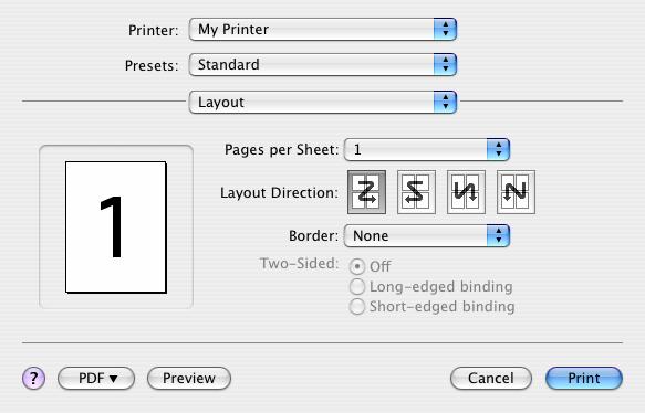 Layout (Διάταξη) Pages per sheet (Σελίδες ανά φύλλο) Μπορείτε να συρρικνώσετε πολλαπλές σελίδες και να τις εκτυπώσετε σε ένα μόνο φύλλο χαρτιού.