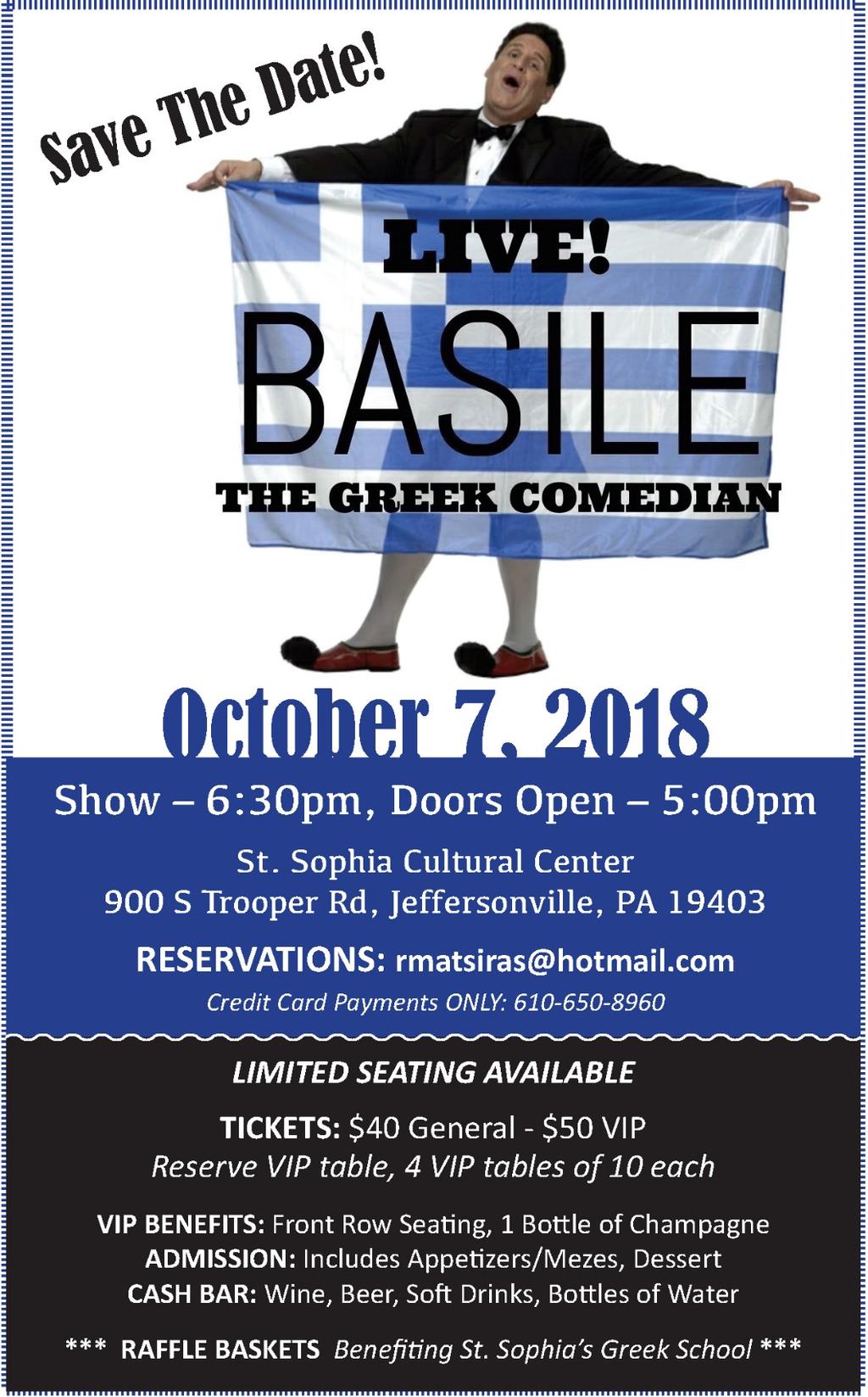 Basile in Concert: One week to go buy your tickets NOW!!! Sunday, October the 7th @ 5:00 pm! This event will benefit the Greek School program of St. Sophia Church!