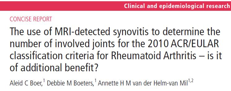 Κριτήρια ACR/EULAR 2010 για ΡΑ: Joint involvement refers to any swollen or tender joint on