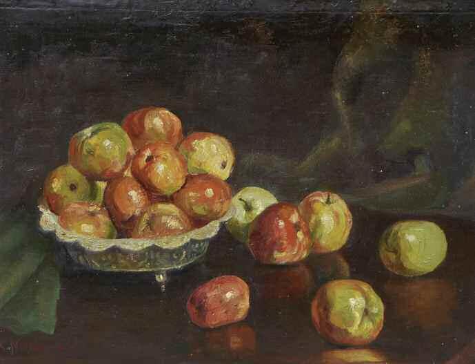 ΝΤΟΥΜΑΣ Χαράλαμπος (1910-1991) Νεκρή φύση με μήλα Λάδι σε καμβά 50 65 εκ υπγρμ κ.