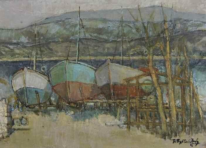 δ 600-900 DOURDOUFIS Georgios (1907-1995) The 4 seasons Signed oil on canvas 90 60 cm Πρώτη φορά στη διεθνή αγορά έργο του