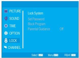 ΣΤ. Μενού LOCK Πιέστε το πλήκτρο MENU για να εμφανίσετε το μενού ρυθμίσεων και στην συνέχεια τα πλήκτρα για να επιλέξετε το μενού LOCK.
