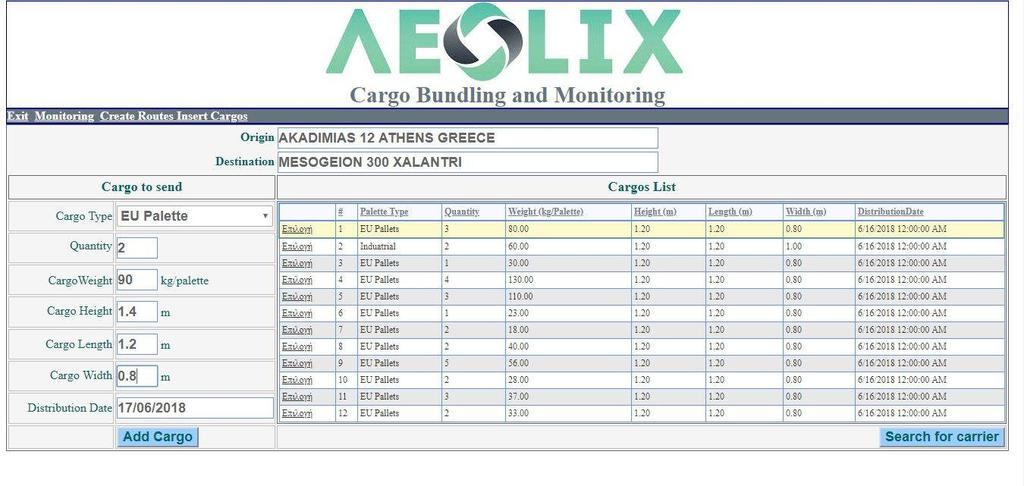 To Logistics Living Lab της Θεσσαλονίκης Thessaloniki Intelligent logistic hub Cargo Bundling Marketplace and Monitoring: Εμφάνιση στοιχείων