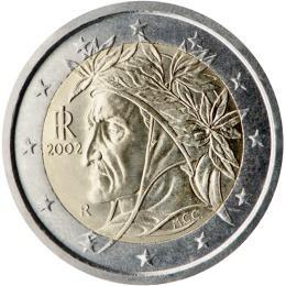 Ιταλία 2 ευρώ - Απεικονίζεται προσωπογραφία του Δάντη Αλιγκιέρι, έργο του
