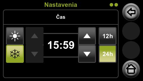 Výber formátu hodín: 24-hodinový (00:00 až 24:00) alebo 12-hodinový (00:00 až 12:00) formát 5. Nastavený čas potvrďte tlačidlom.