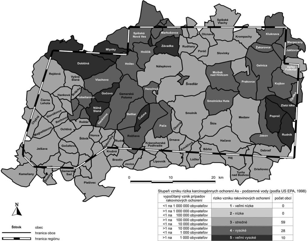 Tab. 2: Základná charakteristika kontaminovaných regiónov Slovenska KONTAMINOVANÉ REGIÓNY Rozloha [km 2 ] Poznámka: úroveň kontaminácie: ++++ veľmi vysoká, +++ vysoká, ++ stredná, + nízka, A