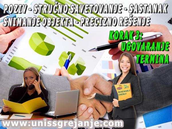 1: Unos podataka 2: Prijem izveštaja 3: Savetovanje i ugovaranje 4: Montaža sistema Kako funkcionišemo - Još samo dva koraka do Vašeg energetski efikasnog sistema Korak 3: SAVETOVANJE I UGOVARANJE