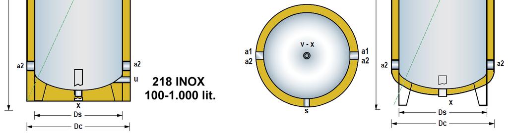 Tα μοντέλα 218 INOX διαθέτουν τέσσερις μούφες σύνδεσης, δύο μούφες για τοποθέτηση οργάνων και αισθητηρίων και από μία μούφα στον επάνω και στον κάτω πάτο.