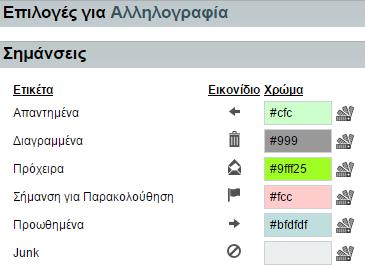 Επιλογές για τις σημάνσεις των μηνυμάτων 1.5.2.13.4. Εμφάνιση γραμματοθυρίδας Στην καρτέλα αυτή μπορείτε να διαχειριστείτε την εμφάνιση του γραμματοκιβωτίου σας.