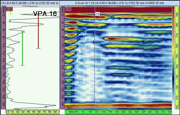 Obr.12 Valec C, pozícia 2 (oproti pozícii 1). Drží iba úsek od 16 do 26 mm. 4. Diskusia Nálezy na všetkých troch valcoch sú veľmi podobné.
