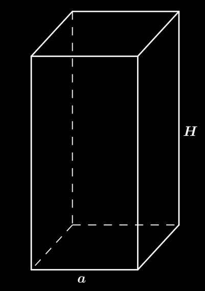 Слика 4.9. Правилна четворострана призма Задаци: Oсновни ниво 1. Основа праве призме је квадрат странице 5cm, а висина призме је 13cm. Израчунај површину призме. Средњи ниво 2.