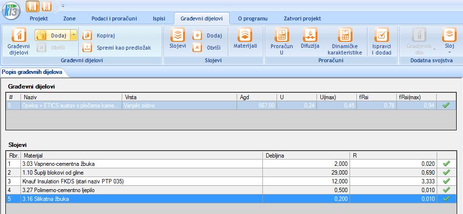 unesenih slojeva, Iako se koeficijent prolaska topline U (W/m 2 K) interaktivno izraĉunava ( trenutna