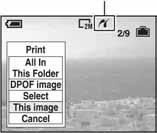 [DPOF image] Ispis svih fotografija s oznakom I (Print order) (str. 89), bez obzira na trenutno prikazanu sliku. [Select] Odabir slika i ispis odabranih slika.