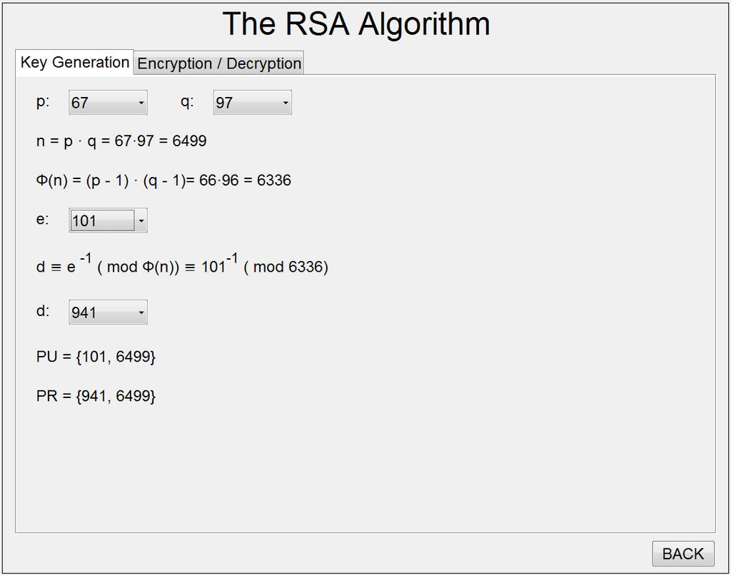 Слика 5.38. Екран за формирање пара кључева код RSA алгоритма у COALA систему 5.5.2.