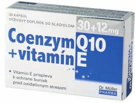 Coenzym Q10 (30 mg) + vitamín E (12 mg) kapsuly Výživový doplnok so sladidlom Každá kapsula obsahuje 30 mg koenzýmu Q10 a 12 mg vitamínu E.