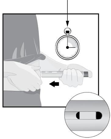 κοιλιά). Τοποθετήστε τη λευκή άκρη της προγεμισμένης συσκευής τύπου πένας κάθετα (γωνία 90 ) στη θέση της ένεσης.