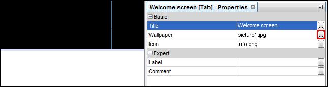 26 INT-TSI SATEL 5. V okne Properties kliknúť na titul záložky na zadanie textu, ktorý bude zobrazovaný v klávesnici (napr. Uvítacie okno ). 6. Kliknúť na tlačidlo na vybratie tapety záložky. 7.