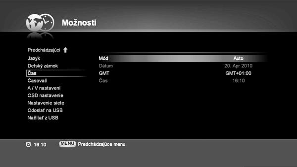 6.2.3. Možnosti V ponuke Možnosti môžete nastaviť Jazyk, Čas, Zoznam časovača, Detský zámok, Ovládanie A / V, OSD a Ethernet.