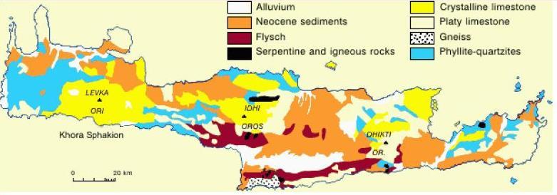 39 Εικόνα 24. Γεωλογικός χάρτης των γεωτεκτονικών ενοτήτων και σχηματισμών της Κρήτης.