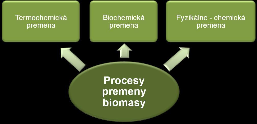 1.6 Spôsoby využívania biomasy na energetické účely V súčasnosti sa vyuţíva viacero technologických procesov, ktorými sme schopní biomasu premieňať na produkty vhodné pre energetické vyuţitie.