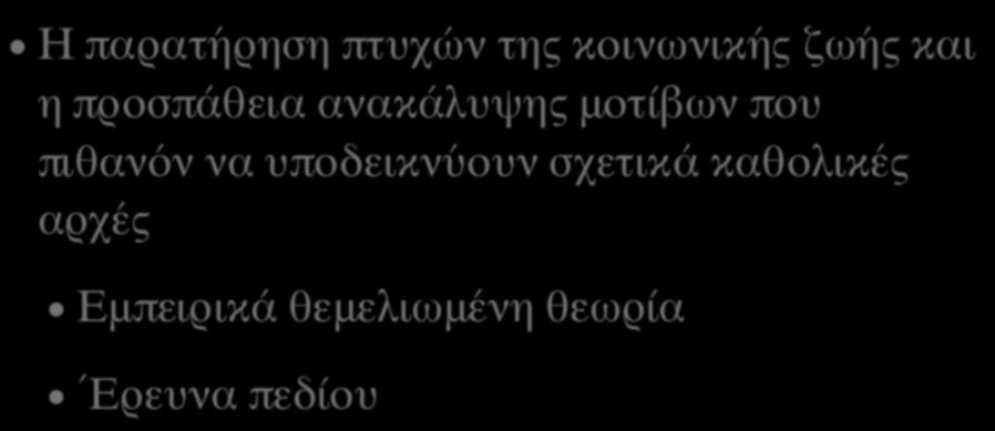 ΕΠΑΓΩΓΙΚΗ ΣΥΓΚΡΟΤΗΣΗ ΘΕΩΡΙΑΣ Η παρατήρηση πτυχών της κοινωνικής ζωής και η προσπάθεια ανακάλυψης