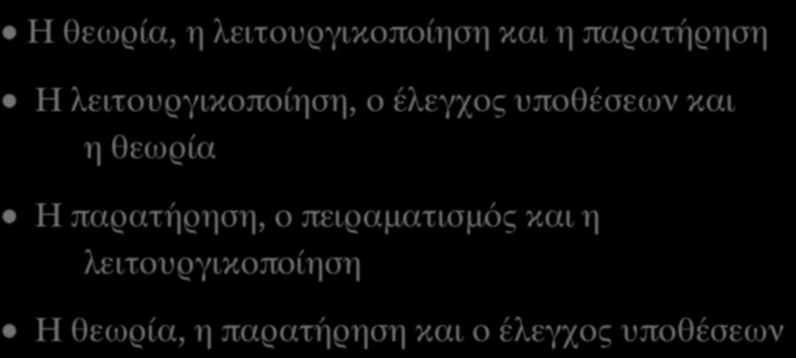 Τα τρία κύρια στοιχεία του παραδοσιακού μοντέλου της επιστήμης είναι Η θεωρία, η λειτουργικοποίηση και η παρατήρηση Η