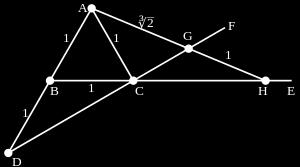 בניה גיאומטרית של 2 1/3 לא ניתן לבנות בסרגל ומחוגה, אבל ניתן עם neusis (התאמת קטע בין שתי עקומות כך שהמשכו יעבור בנקודה) קטע היחידה - GH בנה משולש שוה צלעות - ABC המשך את