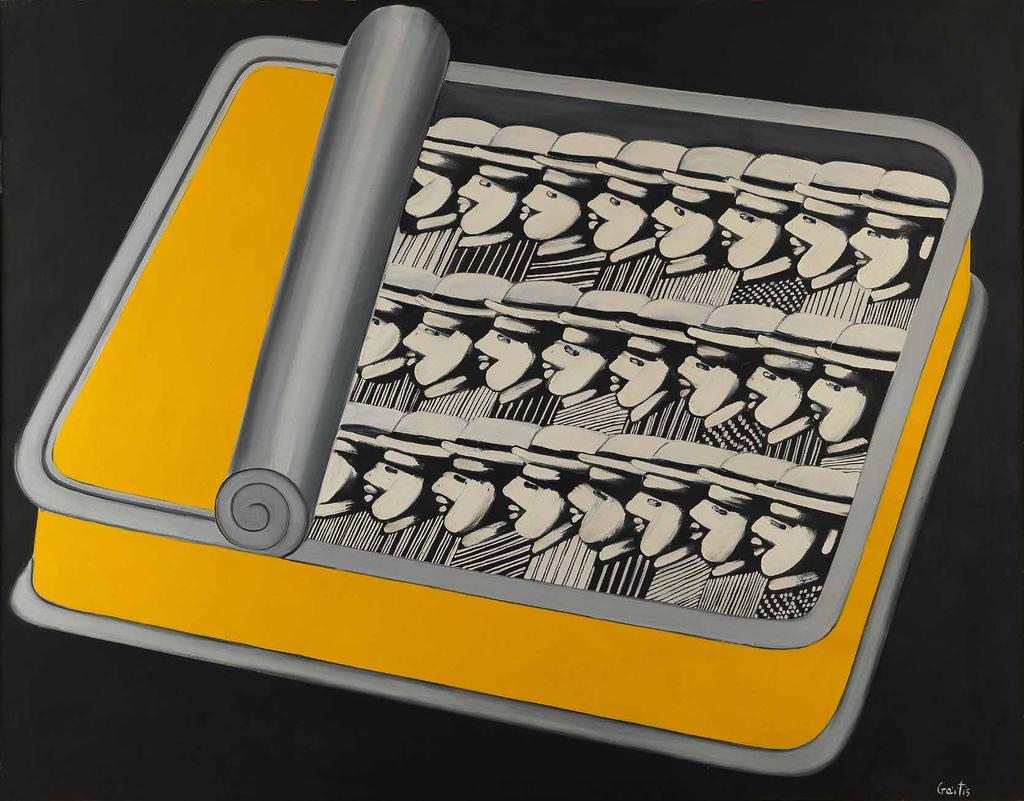 45. Γιάννης Γαΐτης Οι Κονφορμιστές 150Χ120 εκ. Υπογεγραμμένο και χρονολογημένο (1969) στο κάτω μέρος και στην πίσω όψη. Επίσης, υπογεγραμμένο και χρονολογημένο στη πίσω όψη.